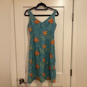 Tocca Teal Dress with Orange Floral Embroidery Size 6